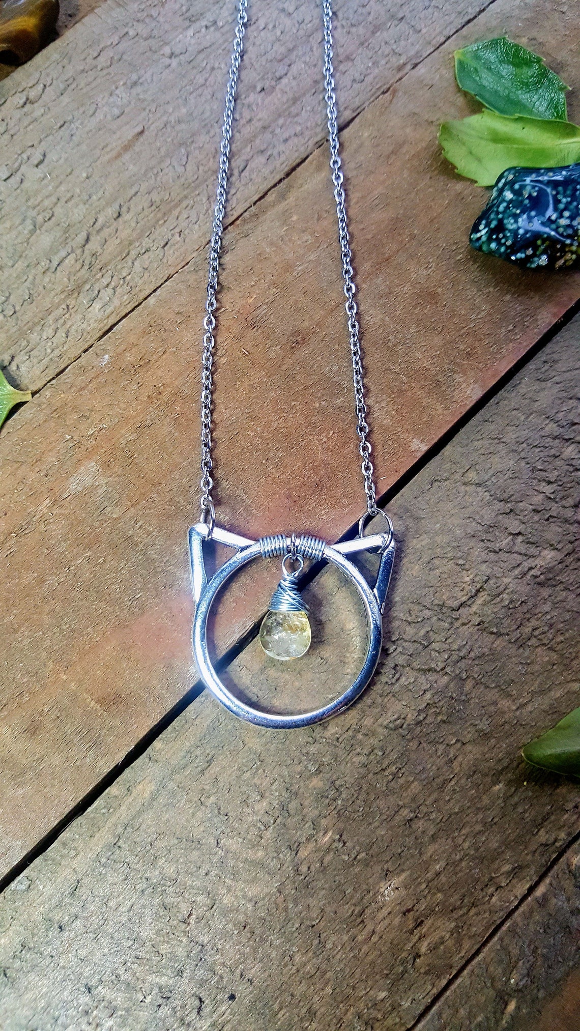 Gemstone Cat necklace Cat lover gift Cat head Animal Etsy