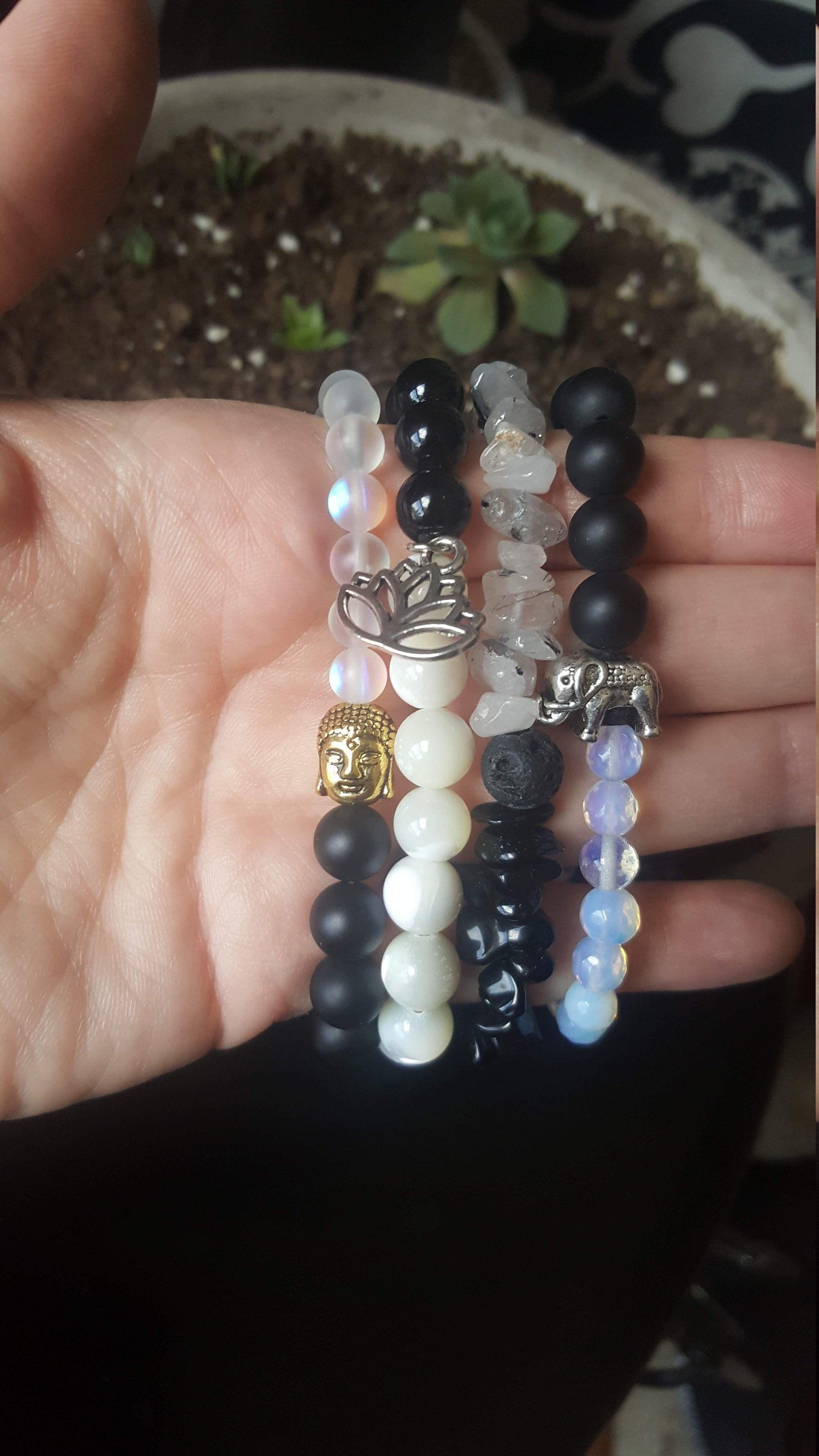 Yin-yang essential oil gemstone stretch bracelets (smaller sizes), Meditation beads, Mala, Yoga bracelet, Intention bracelet, Hippie boho