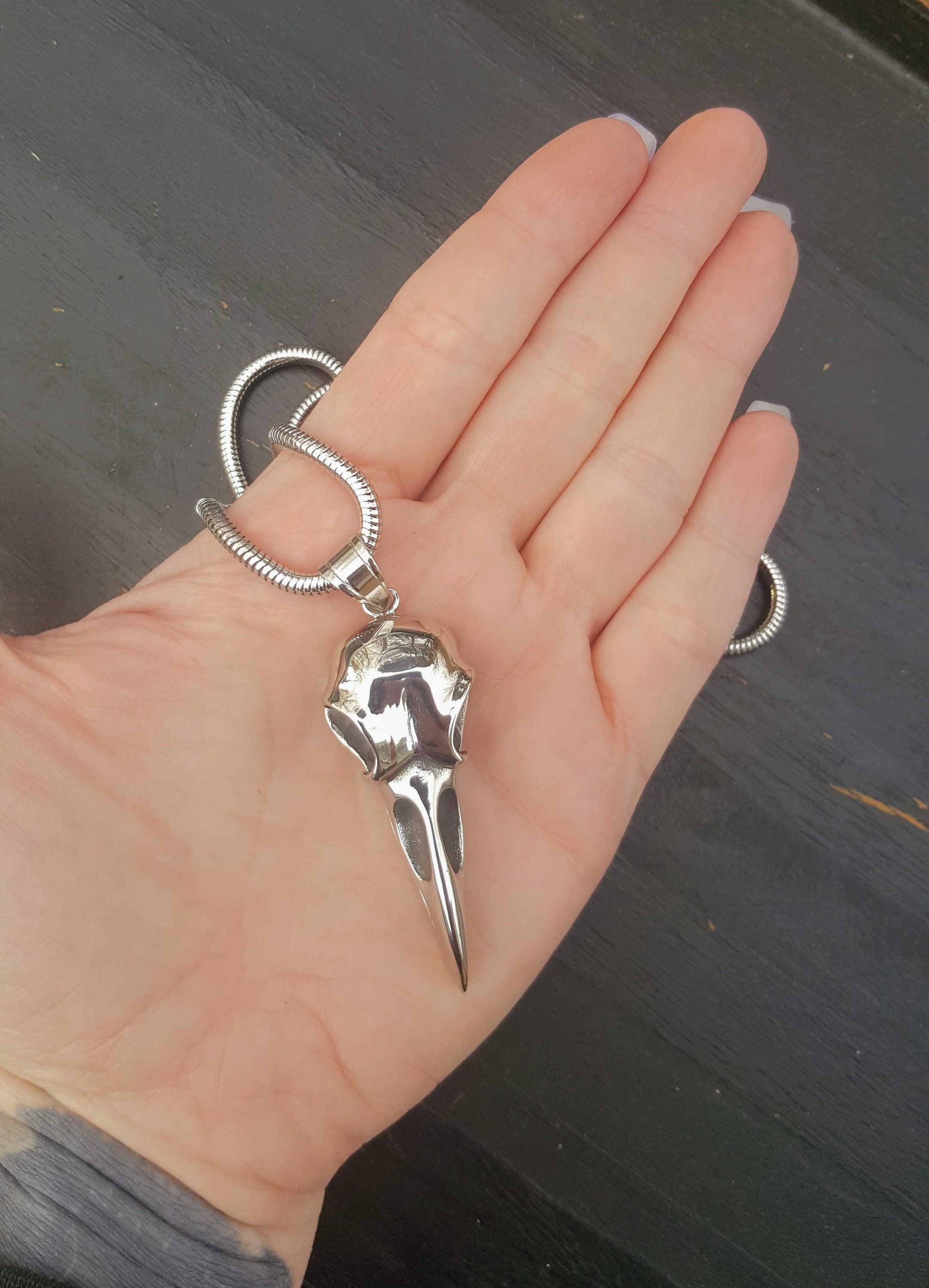 Large stainless steel bird skull necklace Raven skull | Etsy