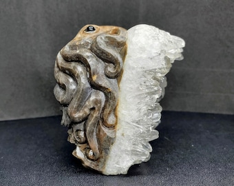 Pirate Octopus Quartz carving, Gemstone Octopus, Gemstone animal, Crystal carving, Skeleton, Tropical decor, Nautical gift, Macabre gifts