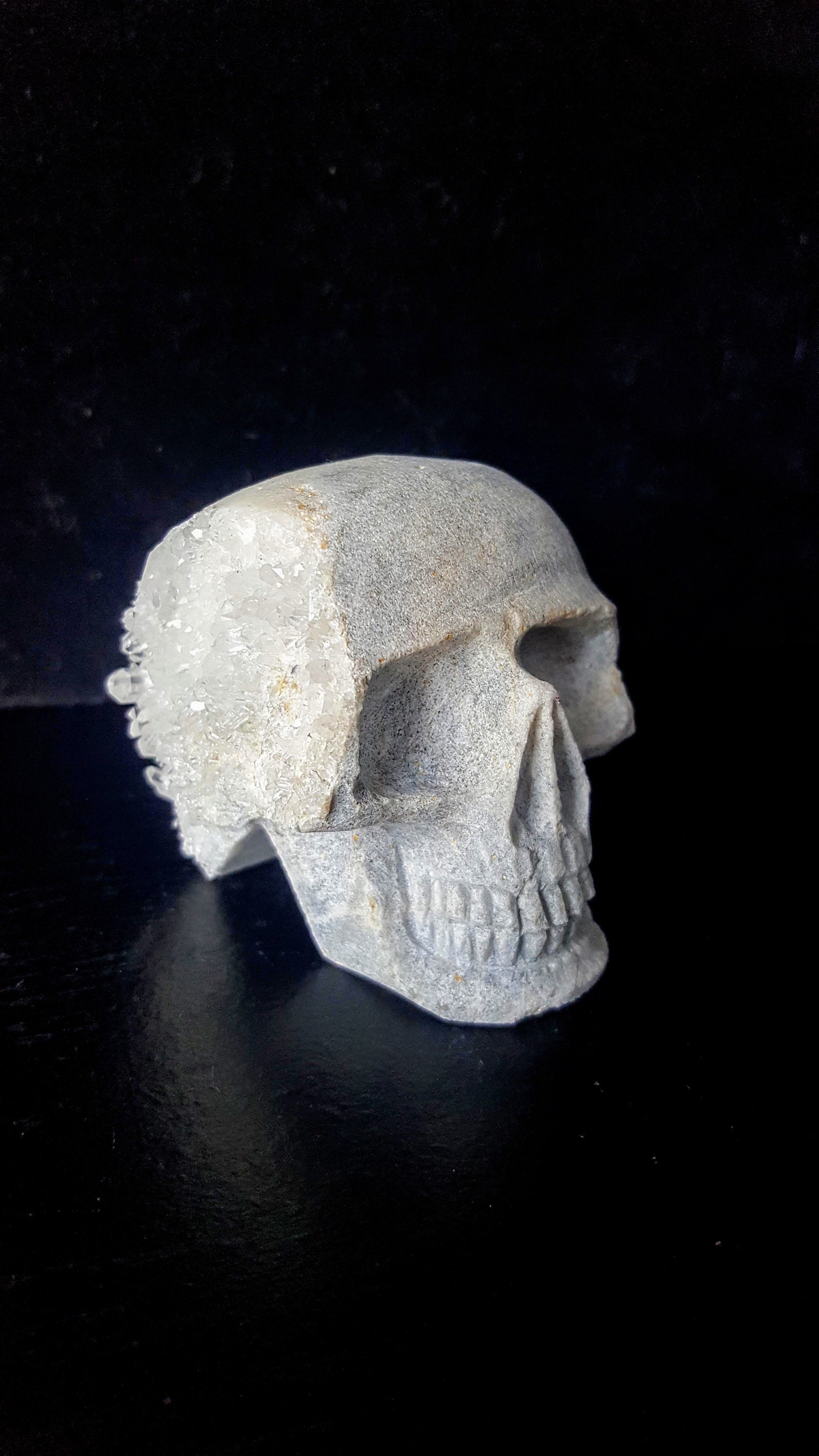 Light Gray hand carved Quartz skull, Gemstone skull, Goth home decor, Crystal skull, Collectibles, Unique house warming gift, Geode, Horror