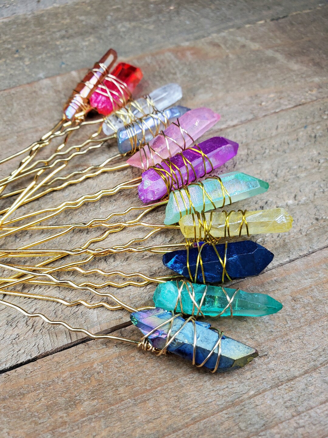 Gold Crystal Hair Pins, Gemstone Hair Pin, Gemstone Hair Accessories