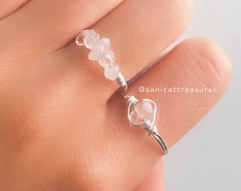 Raw Rose Quartz Ring, Raw Crystal Ring, Dainty Ring, Stacking Ring, Healing Crystal Ring, Heart Chakra Ring, Minimalist Jewelry