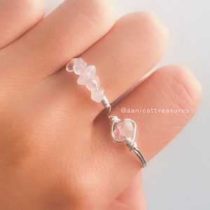 Raw Rose Quartz Ring, Raw Crystal Ring, Dainty Ring, Stacking Ring, Healing Crystal Ring, Heart Chakra Ring, Minimalist Jewelry