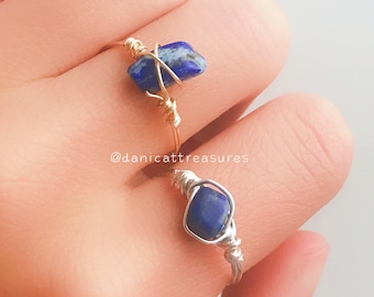Lapis Lazuli Ring, Lapis Ring, Blue Gemstone Ring, Lapis Lazuli Jewelry, Wire Wrapped Crystal Ring, Handmade Ring, Boho, Chic, Gift For Her