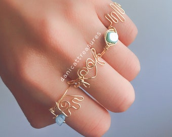 Celestial Ring Set, Angel Rings, Aquamarine Crystal, Turquoise, Stacking Rings, Jewelry Set, Gold Stacking Rings, Cute, Dainty, Chic, Boho