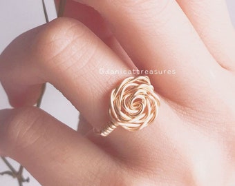 Wire Rose Ring, Wire Wrapped Rose Ring, Gold Rose Ring, Rose Wire Ring, Minimalist Rose Ring, Dainty, Chic