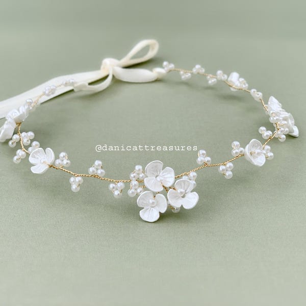 Flower Girl Headband | Pearl Flower Crown | Flower Girl Hair Wreath | Bridal Headband | First Communion Hair Wreath | Flower Girl Headpieces