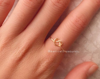 Gold Heart Ring, Heart Knot Ring, Unisex Ring, Gold Wire Ring, Gold Knot Ring, Knotted heart ring, Cute Rings, Adjustable Ring