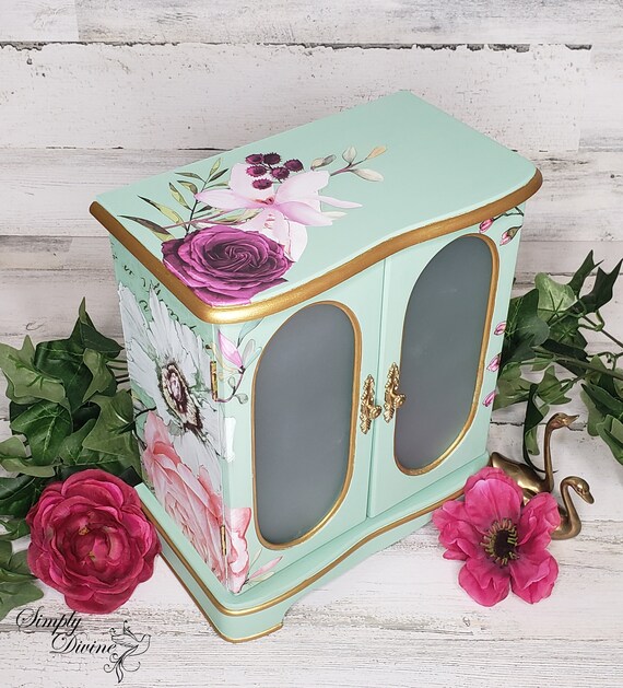 Green Jewelry Armoire Vintage 2 Door Wood Jewelry Box Etsy