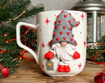 Christmas Mugs, Christmas coffee cup, personalized Christmas mugs, gnome mug handmade, Christmas mug 3D