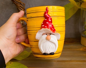 Christmas Gnome Cup, Mushroom mug, Gnome Christmas, Gnome Mug,