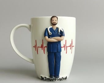 Hand-Sculpted Physician Mug: 3D Professional Portrait Custom Skin Tone