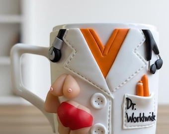Funny Plastic Surgeon Gift, Custom Doctor Mug with Name, Handmade 3D Coffee Cup
