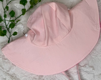 Baby sun hat with extra wide brim for baby girl | Size 3-9 months | Solid pink