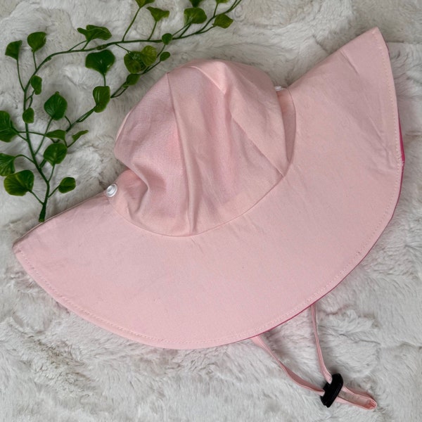 Kids sun hat with extra wide brim for girl |Size 2-3 years | Solid Pink