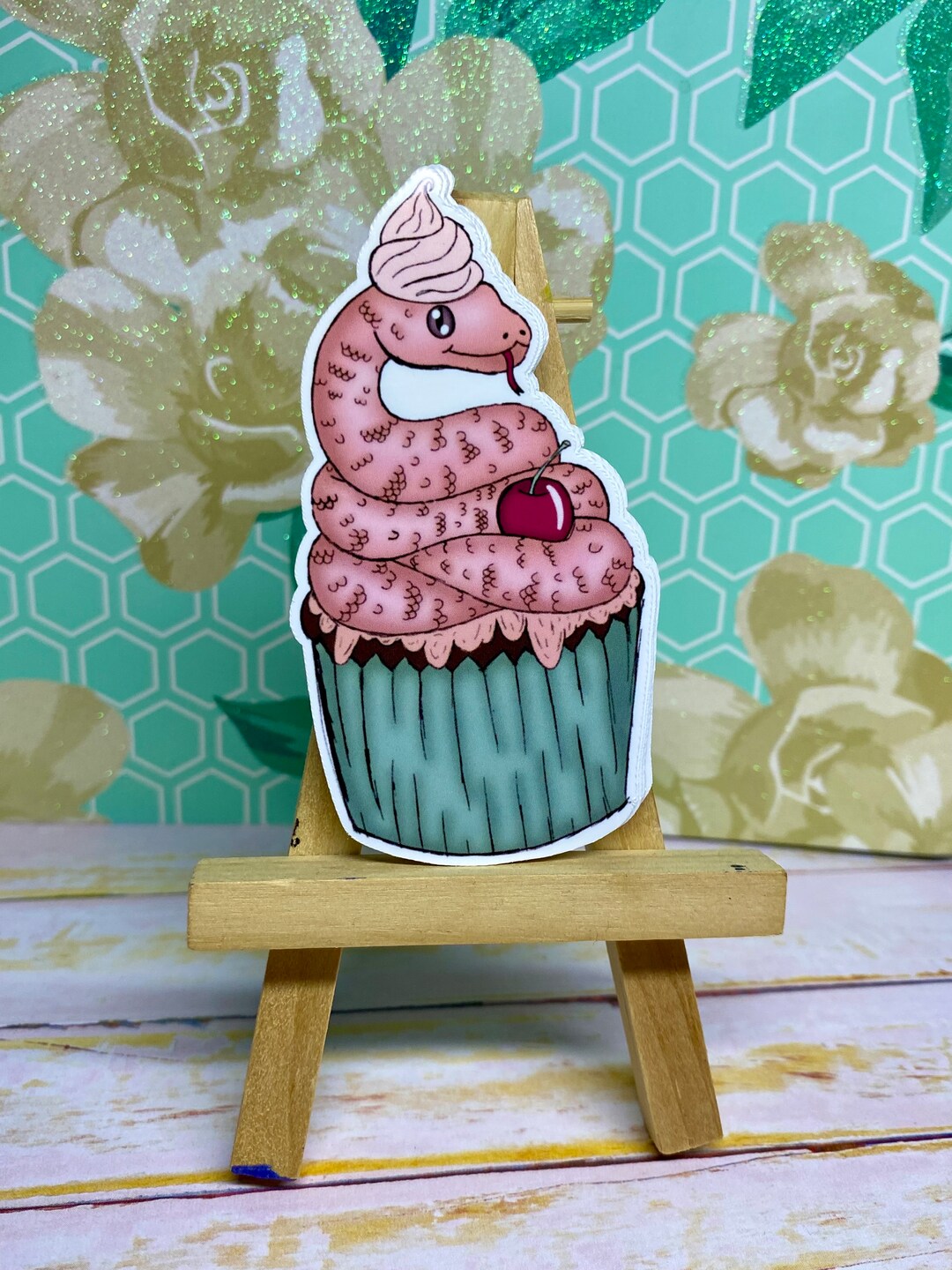 Snake Sticker, Super cute snake, Cupcake Sticker, Holographic Art ...
