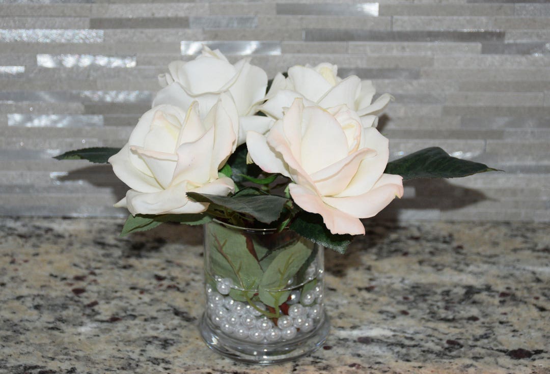 Real Touch Artificial Rose Arrangement in Vase 4 Roses Etsy