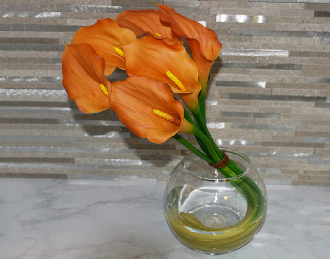 Real Touch Artificial Burnt Orange Lily Arrangement in Vase Etsy