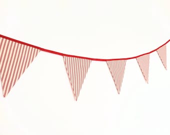 Red ticking stripe bunting, double-sided handmade fabric flags, 4th of July decor, Valentine's bunting, Valentine decoration