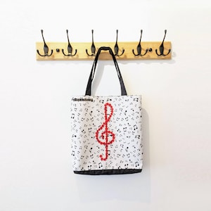 Treble clef tote bag, Music notes tote, Handmade music gift, Music lover gift, Music teacher Thank you bag, Gorgeous sturdy music bag