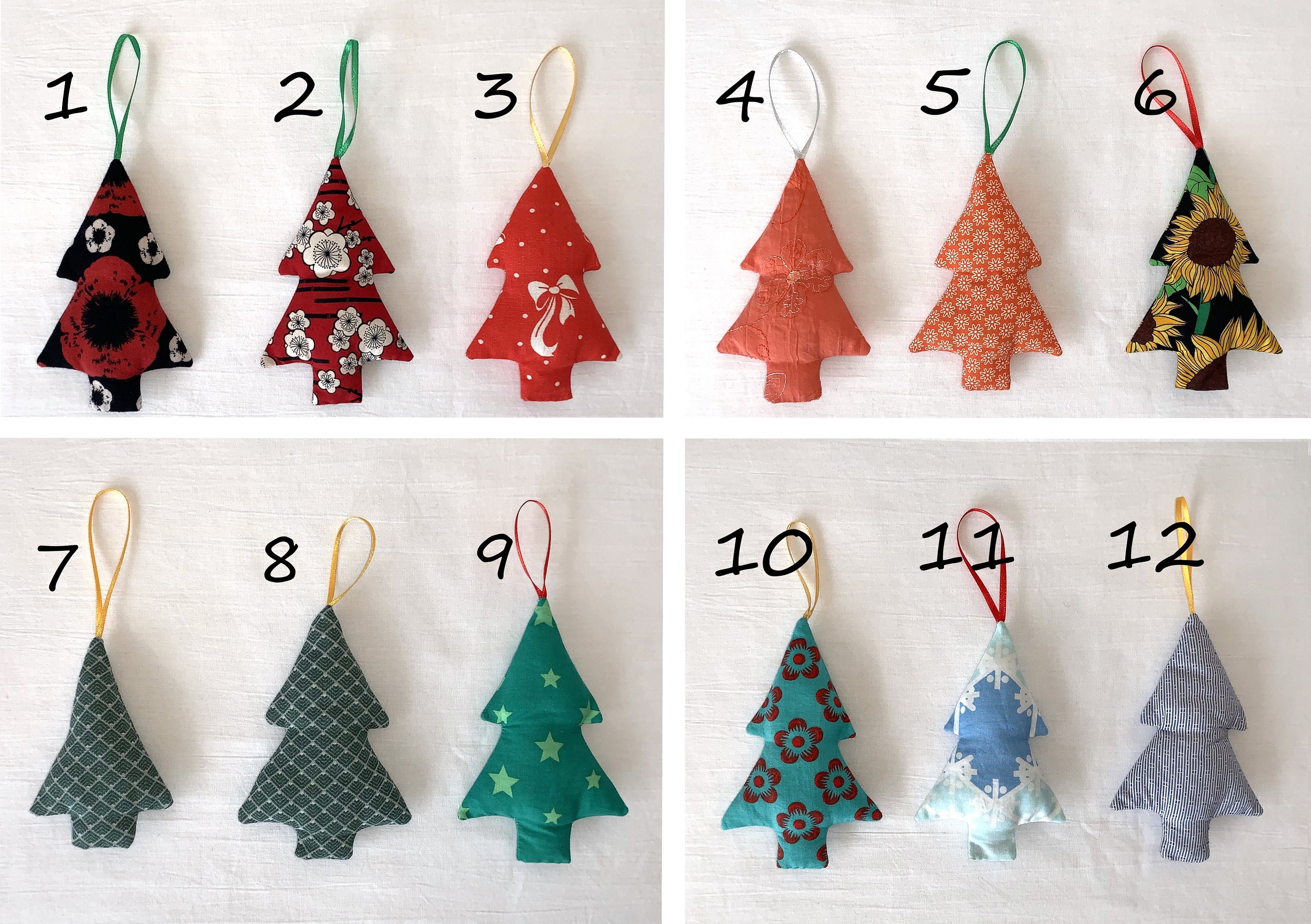Swen JONAS, Pack of 5 assorted 3D fabric christmas tree hangings by SWEN