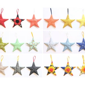 Handmade fabric star hanging Christmas decoration