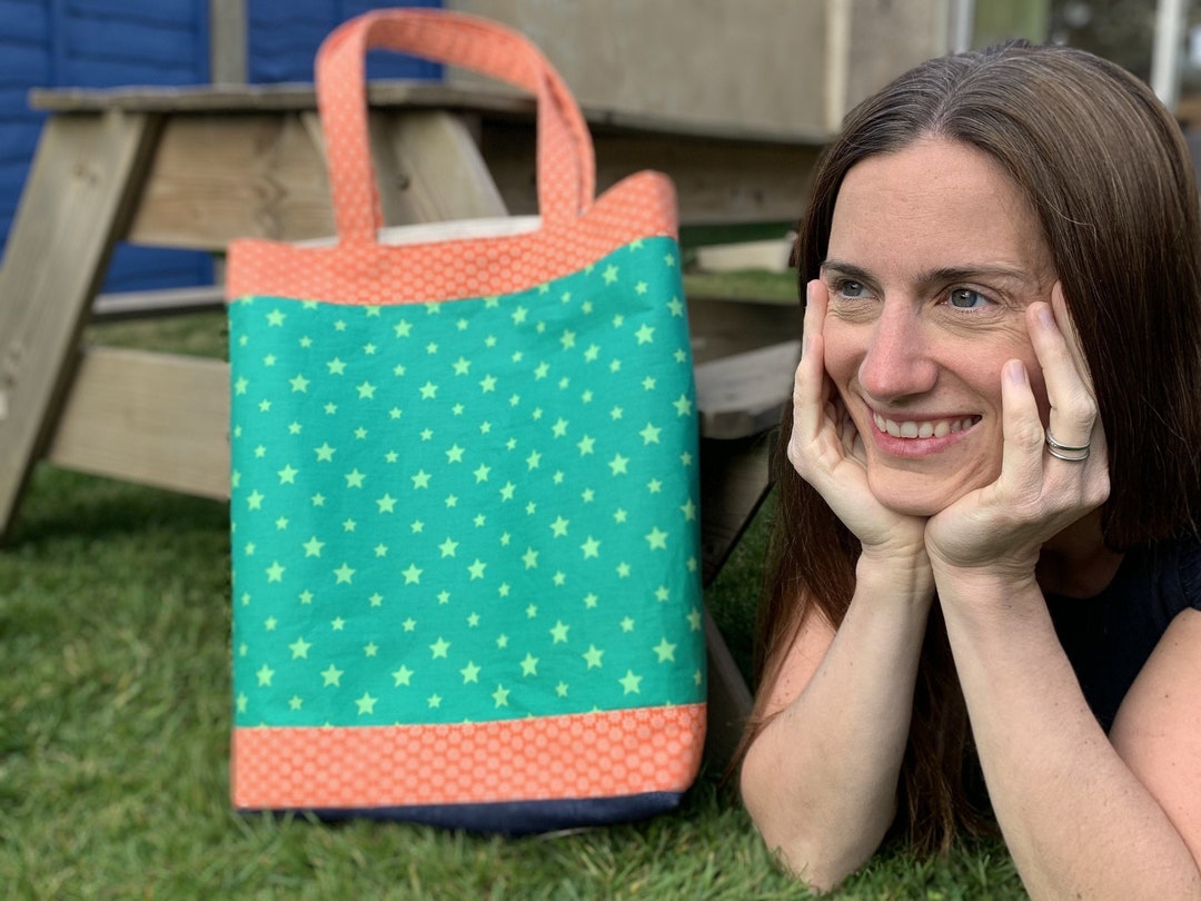 Handmade Large Fabric Tote Bag / Green Stars Ready for Shipping Etsy