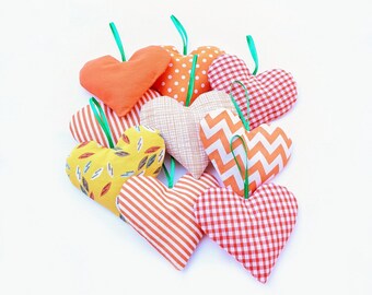 Orange Valentines hearts: Handmade orange fabric heart decoration, Halloween decor, Thanksgiving gift, heart decoration, heart garland