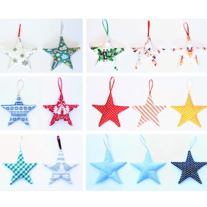 Handmade fabric star hanging Christmas decoration