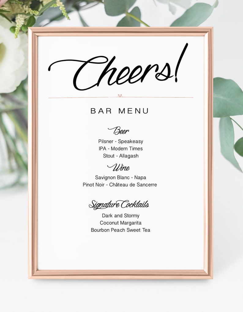 Bar Menu Template Hearts Wedding Wedding Template PDF Etsy