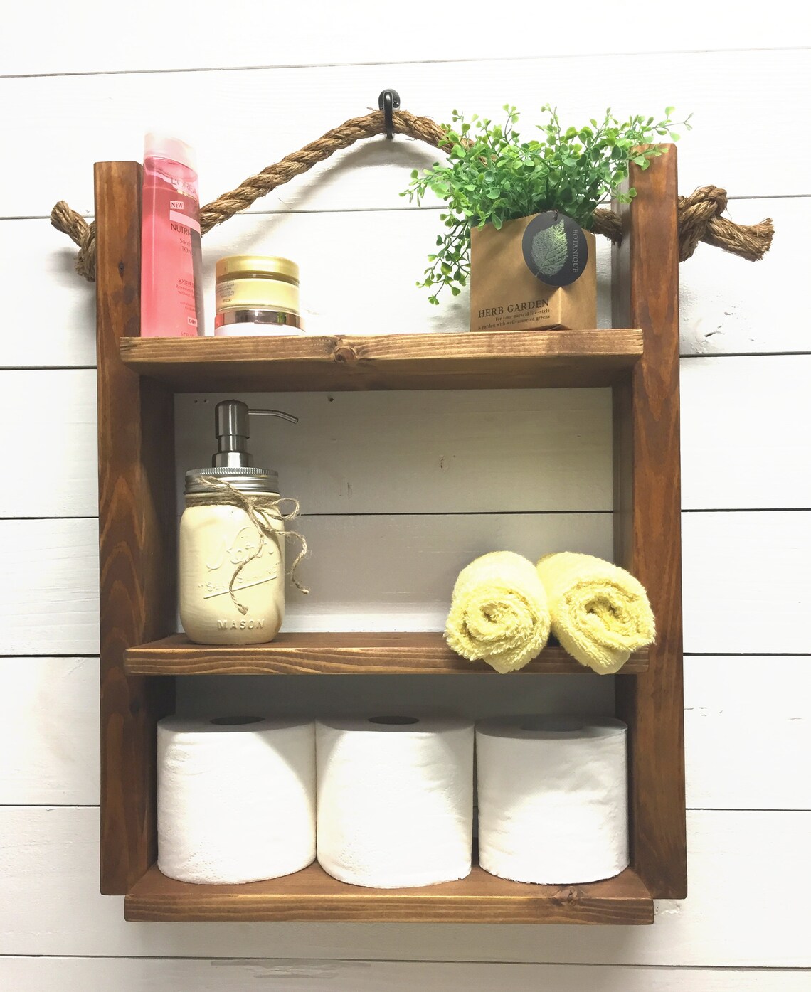 Rustic Wood Ladder Shelvesfarmhouse Bathroom Shelvesover the Etsy