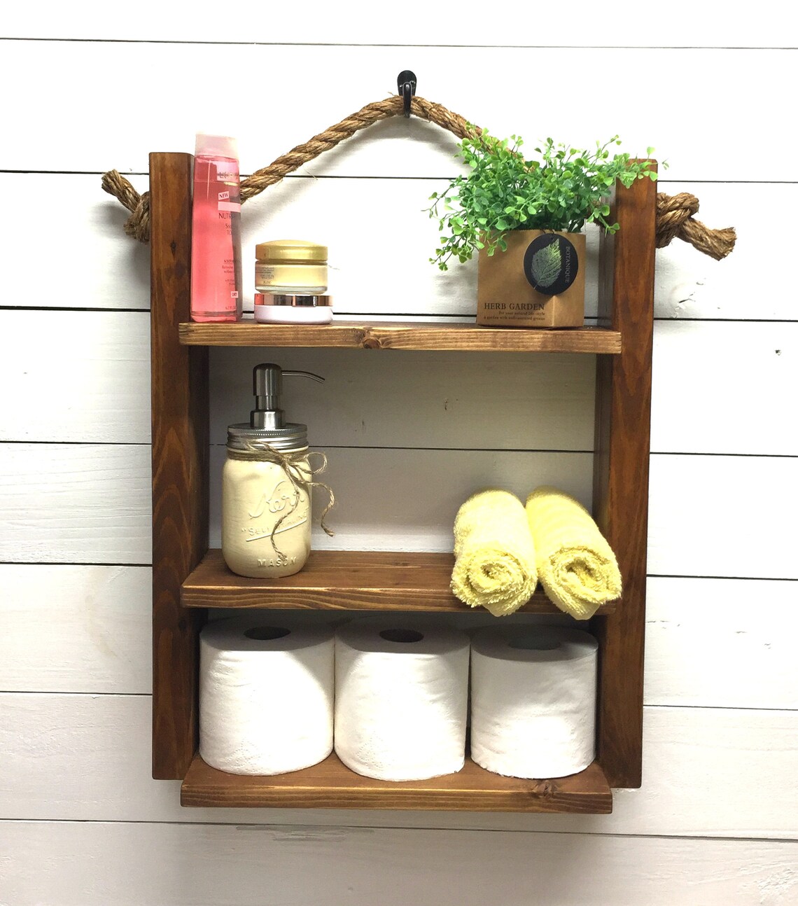 Rustic Wood Ladder Shelvesfarmhouse Bathroom Shelvesover the Etsy