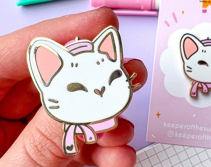 BOUJEE WHITE CAT Enamel Pin // gold plated hard enamel lapel pin - kawaii Snazzy Cat costumed kitten pins for Cat Lovers by keeperofthesuns