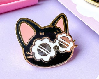 DAISY GLASS CAT Enamel Pin // gold plated hard enamel lapel pin - kawaii Snazzy Cat costumed kitten pins for Cat Lovers by keeperofthesuns