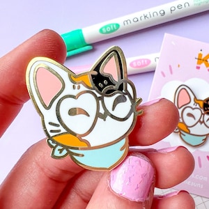 CALICO CAT Enamel Pin // gold plated hard enamel lapel pin kawaii Snazzy Cat costumed kitten pins for Cat Lovers by keeperofthesuns image 1