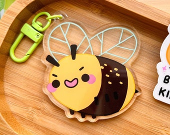Bumblebee Acrylic Charm // Kawaii Colourful Illustrated Keychain Charm // Honeybee Double Sided Print