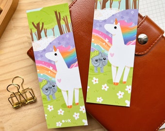 UNICORN & TROLL BOOKMARK // Velvet-Finish 400gsm Booklover gift // Cottagecore Cosy art Magical Creatures // by Keeper of the Suns