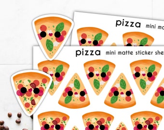 PIZZA mini planner stickers - kawaii bujo bullet journal sticker set - fast food pepperoni vegetarian pizza night food stickers | P 04