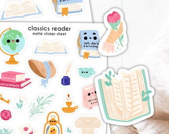 Classics Reader planner stickers - kawaii matte vinyl stickers for your reading journal - perfect for the Austen Regency reader in your life