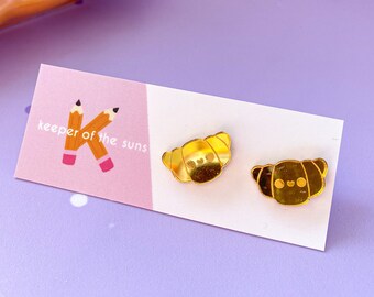 Gold Croissant Acrylic Studs - French Breakfast Buds Vibrant Mirror - Tiny Stud Earrings - Handmade Kawaii Jewellery by Keeper of the Suns