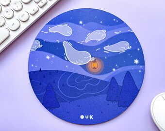 COSY GHOSTS Mousepad // Handprinted Mouse Mat // Kawaii Office Accessories // ghosts halloween spooky cute art // made by Keeper of the Suns