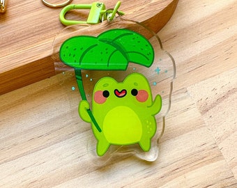 Lilypad Frog Acrylic Charm // Kawaii Colourful Illustrated Keychain Charm // Raining Froggy Double Sided Print