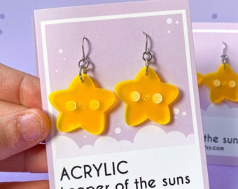 Dancing Starlight Frosted Dangle Earrings - Yellow Statement Acrylic Earrings - Happy Kawaii Drop Earrings made by Keeper of the Suns