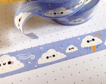 Cloudy day Washi tape - Biodegradable Masking tape | Planner accessories Kawaii stationery Eco-friendly - Lightning Cloud Weather washi