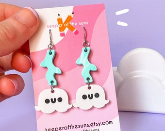 LILY VINE Dangle Earrings // Groovy Statement Acrylic Earrings // kawaii tiny face jewellery made by Keeper of the Suns