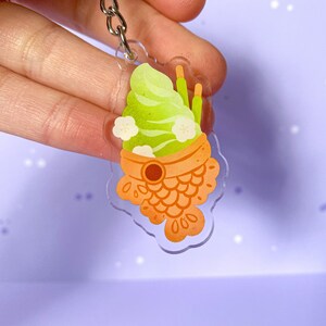 Matcha Taiyaki Acrylic Charm - Keychain Charm - Kawaii Illustration - Kawaii Charm - Matcha Ice Cream Double Sided Print Charm