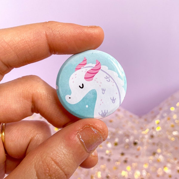 Sea Dragon button badge - faerie magic ocean friend - Kawaii magical creature badges to decorate your bag, banner, or clothes!