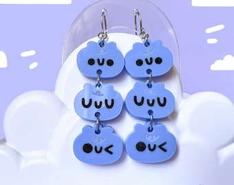 BOUNCING BLUEBERRY Dangle Earrings // Fruity Groovy Statement Acrylic Earrings // kawaii jewellery by keeperofthesuns