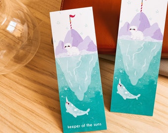 The North Pole Velvet Bookmark - 400gsm Silky Smooth Bookmark - Booklover Gift Bookish - Arctic Iceberg Polar bear Narwhal Kids illustration